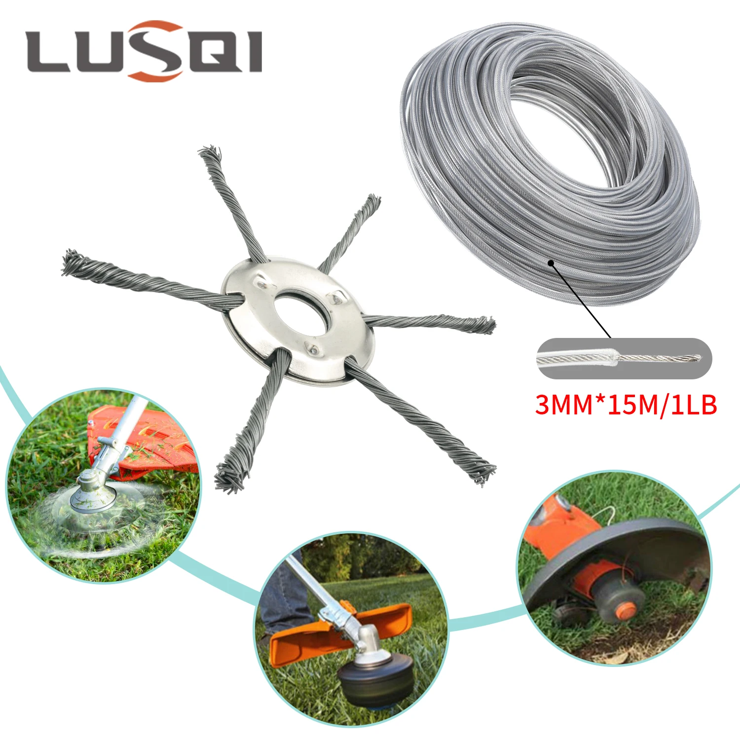Lusqi-steel Wire Grass Trimmer Head Linha de Nylon Cortador de Escova de Gasolina Substituição de Cortador de Grama mm x 15m 1lb