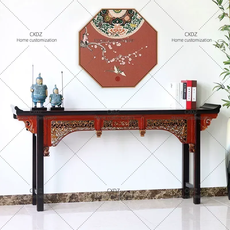 Ming Qing Style Antique Solid Wood Console Table New Chinese Retro Entryway Table Warped Head Case Classical Altar Table