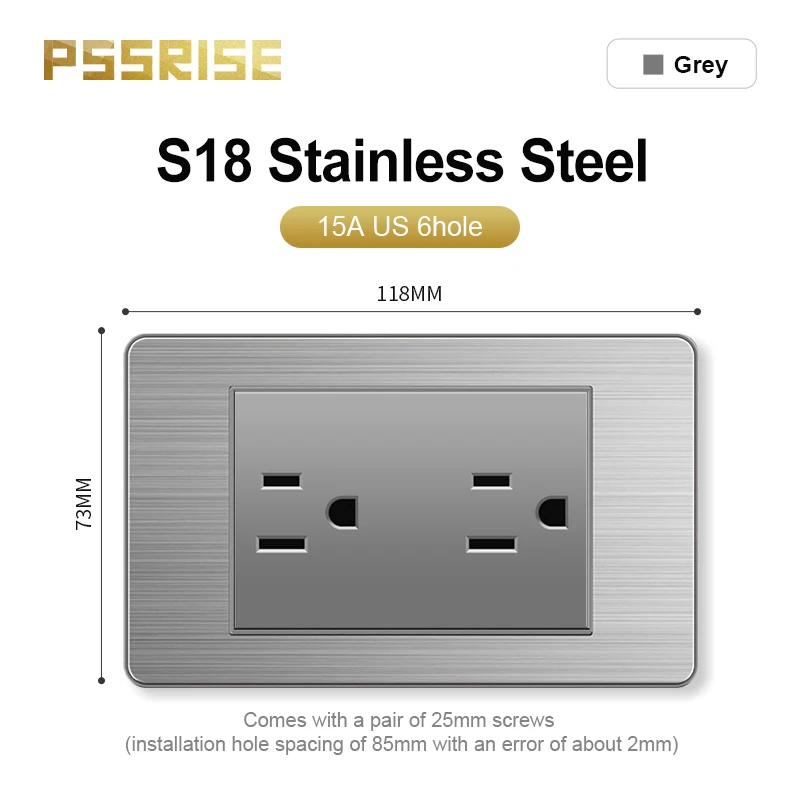 PSSRISE Brazil US Standard Wall Light Switch Power Socket with 5V 2.1A USB Type-c Port Stainless Steel Panel TV Computer Outlet