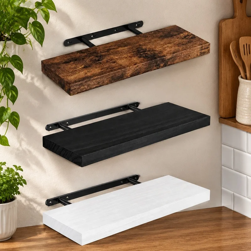 Durable Floating Wall Shelf with Concealed Mounts, Multi-Room Storage Solution for Bathroom, Kitchen, Nursery, and Living Area