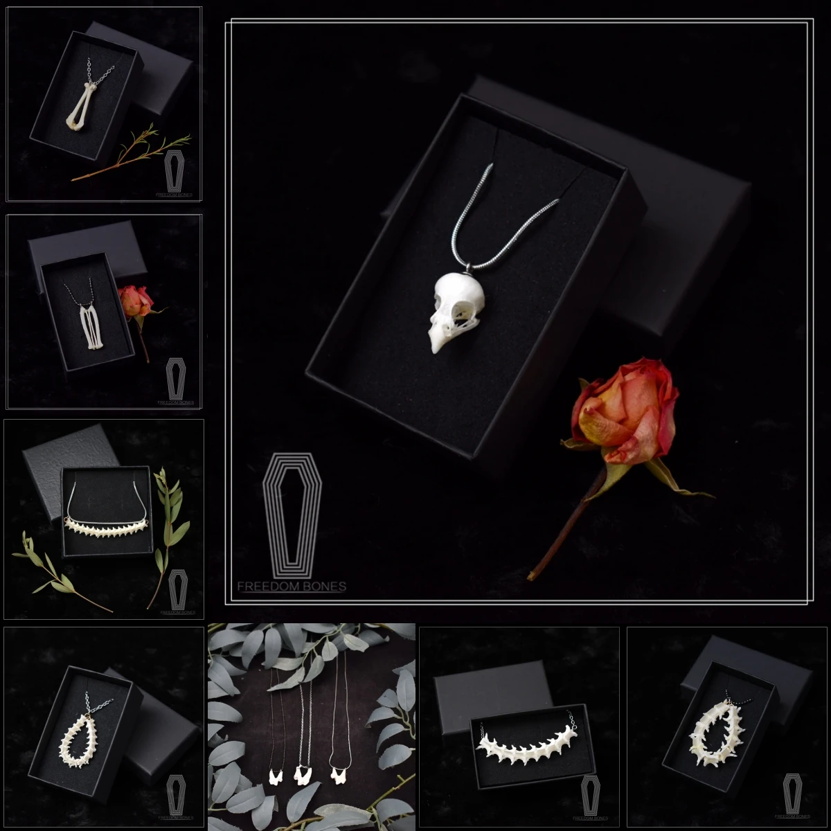

2101, костяное ожерелье и серьги ручной работы, фигурка, ювелирные изделия ручной работы, уникальная готика для Хэллоуина, Рождественский подарок, коллекционная креативная