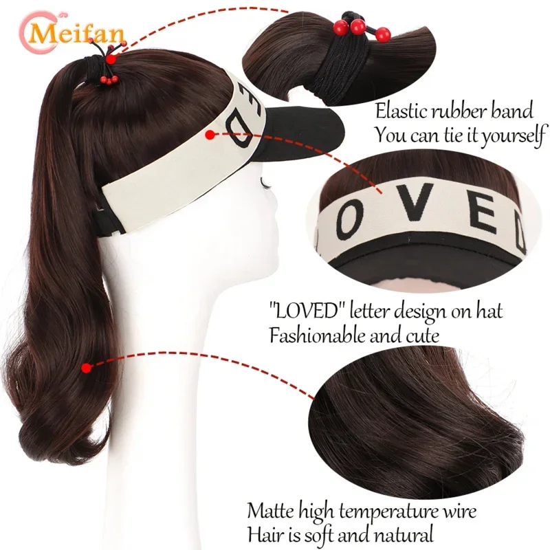 A Meifan Synthetic natural fake hair ponytail extension wig wiht hat travel Beach shade baseball cap all-in-one easy wear hat wi