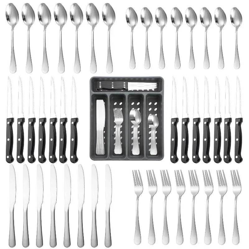 30Pcs Thickened Stainless Steel Tableware Set, Steak Knife Fork Spoon Combo for Home Kitchen Restaurant