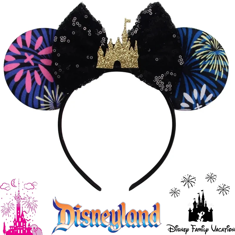 

Disney Castle Hair Accessories Women Festival Bloom Fireworks Headband For Kids Disneyland Sequins Bow Mickey Ears Hairband Girl