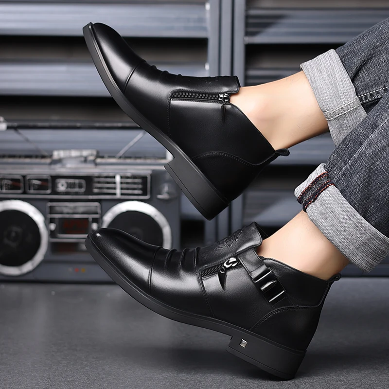 

New Winter High Top Fleece Warm Man Snow Boots Branded Business Office Men's Chelsea Boots Hot Selling Comfort Men Casual Boots