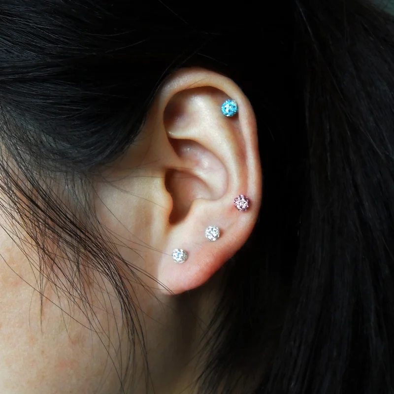 2pcs 4mm Medical Steel Crystal ball Studs Earrings For Women /Girls Screw Ball Tragus Cartilage Piercing Jewelry