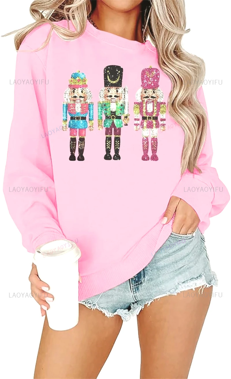 هوديس المرأة عيد الميلاد كسارة البندق البلوز Crewneck قمصان طويلة الأكمام عيد الميلاد البلوز مضحك نمط سترة الملابس