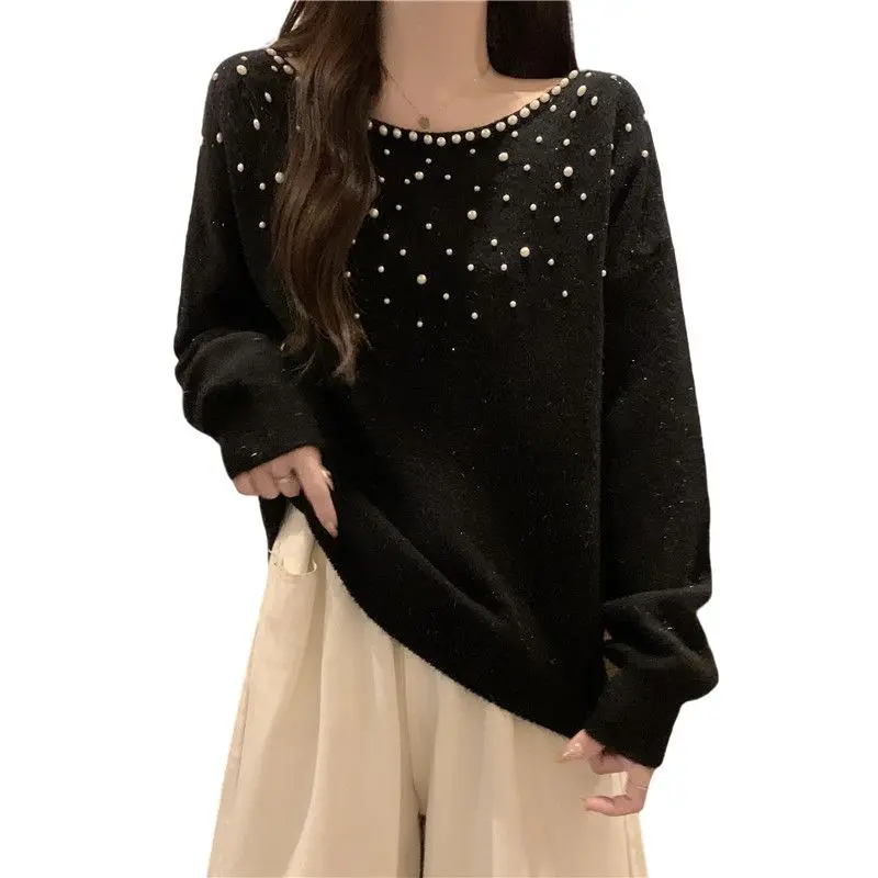 ラウンド O ネック レディース ニット セーター 衣類販売 若々しいセール すべて安い 秋のトップス 美的ジャンパー レディース プルオーバー ビーズ