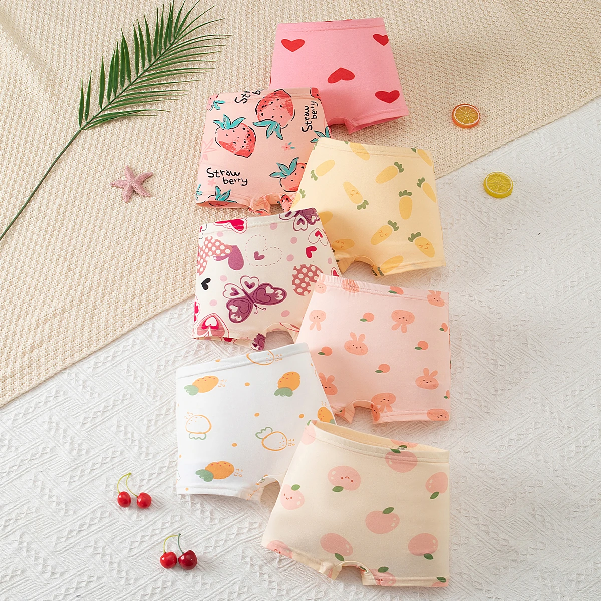 5/7-teiliges Set Mädchen-Unterwäsche für alle Jahreszeiten, bequeme, elastische Boxershorts mit niedlichem Aufdruck, vielseitige Kinder-Shorts – Detail 2