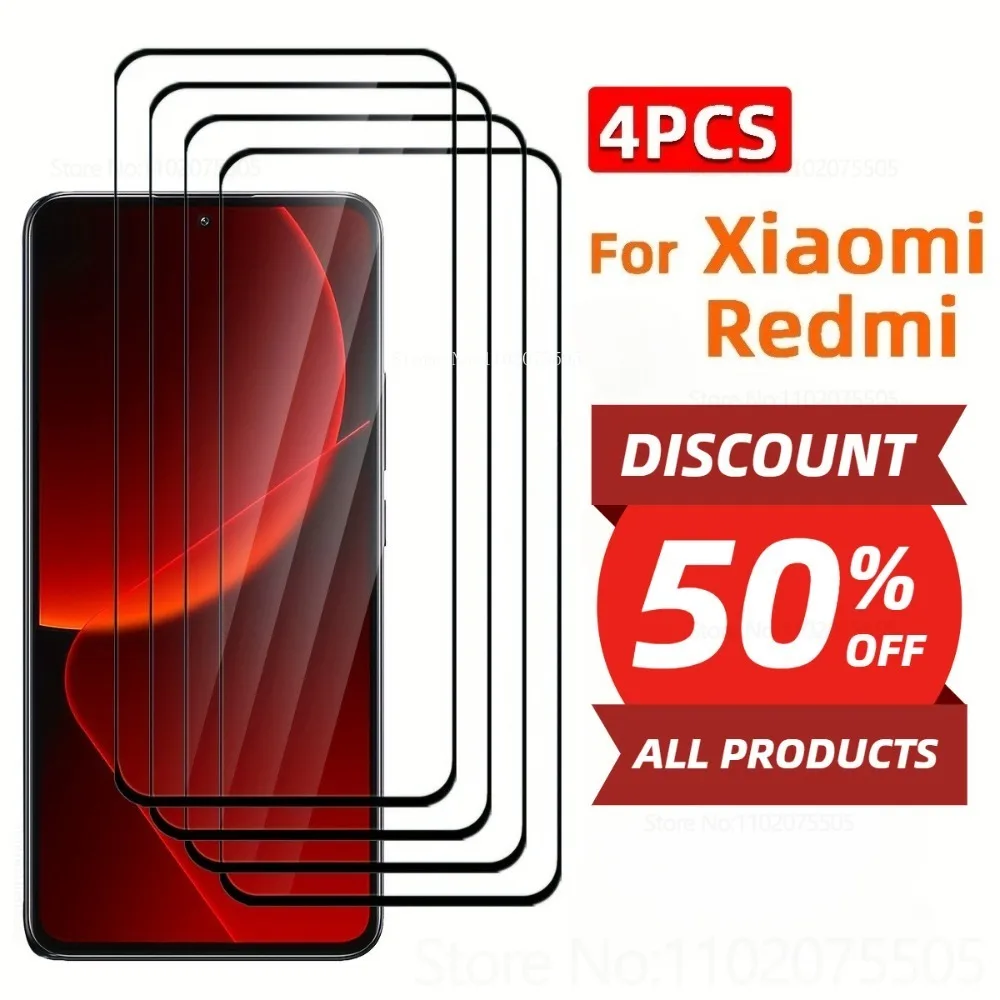 

4 шт. закаленное стекло с полным покрытием для Xiaomi Redmi Note 13 Pro+ 14 Pro+ 12T 11S 10 Pro Max 11T 12R 13R 14S Простота установки стекла