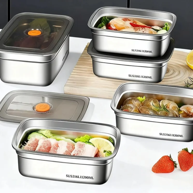 316 Food Grade Stainless Steel Fresh-Keeping Box Portable Large Capacity Airtight Seal for Freshness Multi-Scenario Application