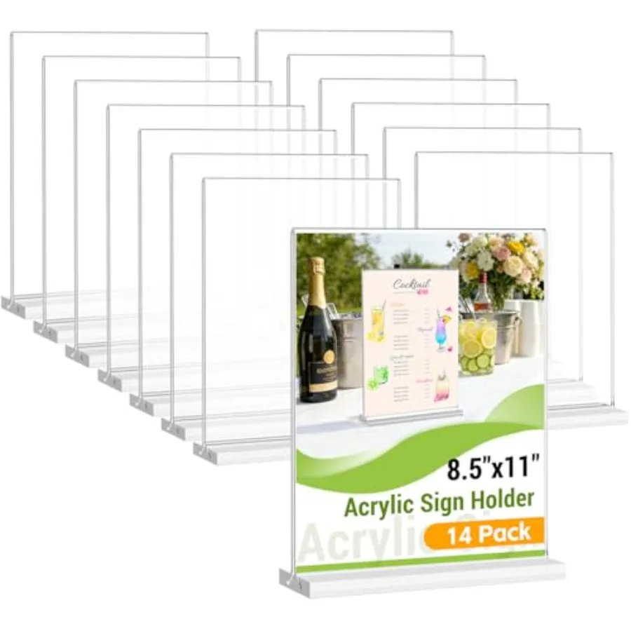 Acrylic Sign Holder 8.5 x 11 ch 14 Pack Double Sided Clear Display Stand Vertical Table Sign Holder Plastic T Shape Document Me