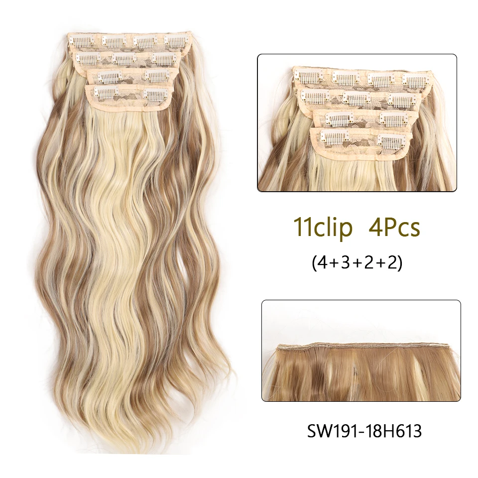 AOSI Synthetic Hair 16 Clip In Hair Extension Clip For Women 4Pcs/Set Hair Extension Clip In Ombre Fake Hairpiece Long Wavy