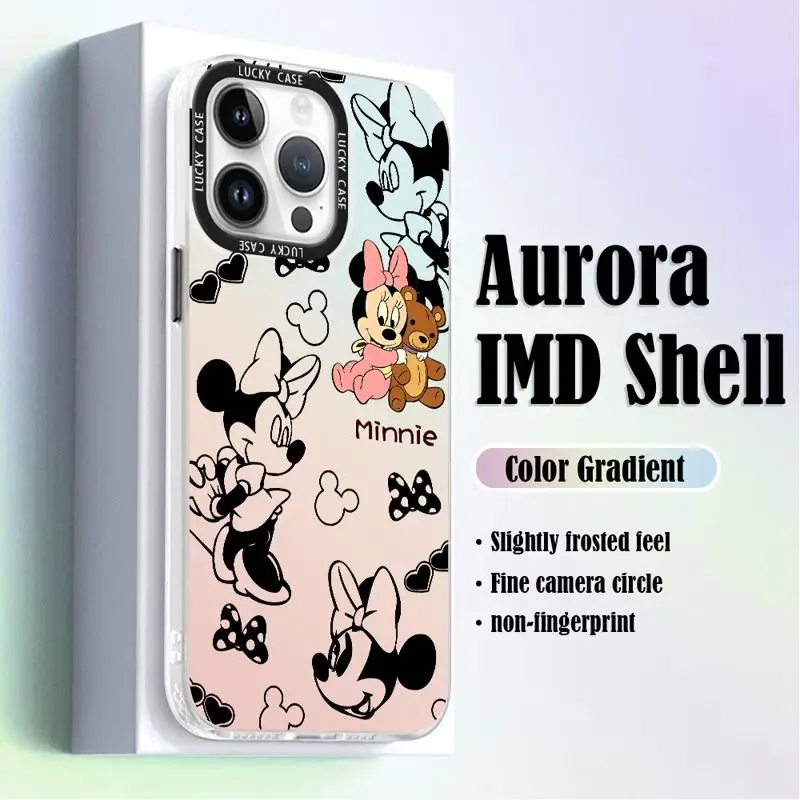 Gradient Color Matte Case for iPhone 15 14 13 12 11 pro Max XS XR X 7 8 Disney Baby Mickey Minnie Iridescent Laser Clear Cover