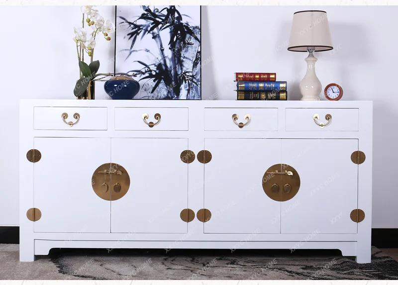 Modern Chinese solid wood dining side cabinet, retro color paint simple entrance cabinet