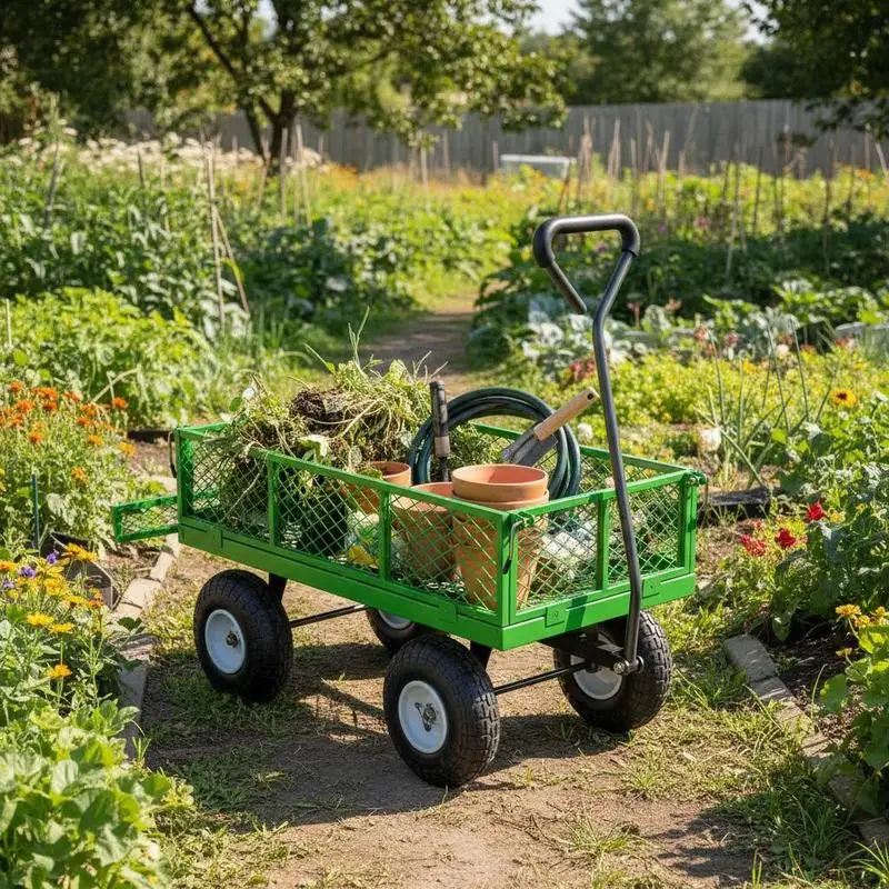 Heavy Duty Utility Wagon 680 Lbs For Landscaping Farming Construction, Metal Mesh Removable Sides 10 Inch Pneumatic Tires 180 Degree Rotating Handle Yard Cart Outdoor Hauling Vehicle