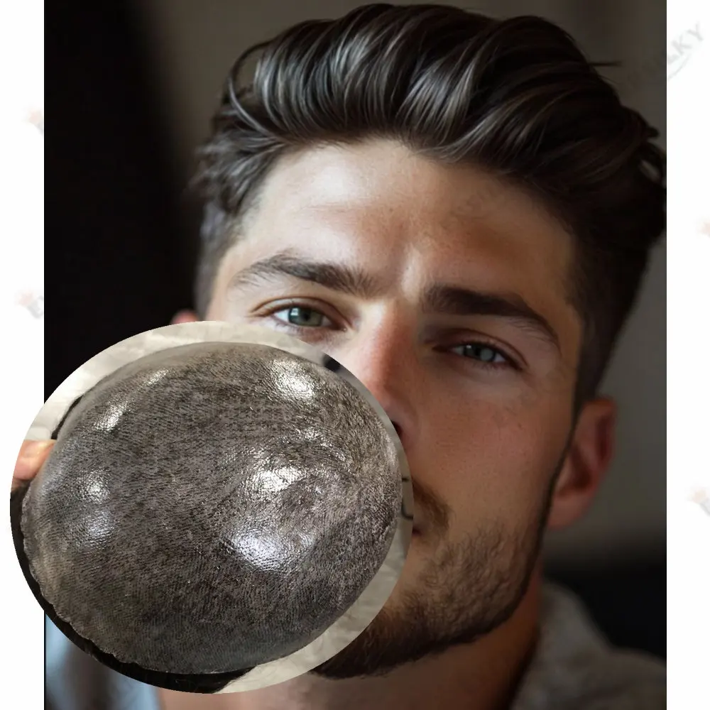 

Men's Toupee 0.1mm Injection Skin Brown Blonde Black Human Hair Super Durable Full PU Natural Hairline Men Capillary Prosthesis