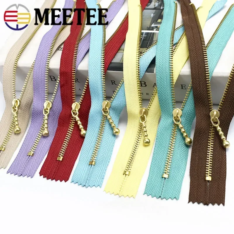 10Pcs Meetee 3# Gold Metal Zipper 12-40cm Close-end Zip for Sewing Bags Garments Pocket Zippers Repair Tailor DIY Accessories