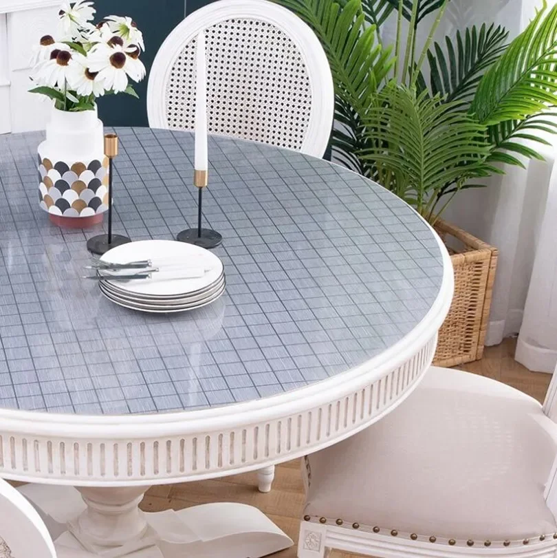 Round Table Cloth Plastic Waterproof Oilproof Table Cover Kitchen Pattern Oil Glass High Quality Soft Cloth Tablecloth