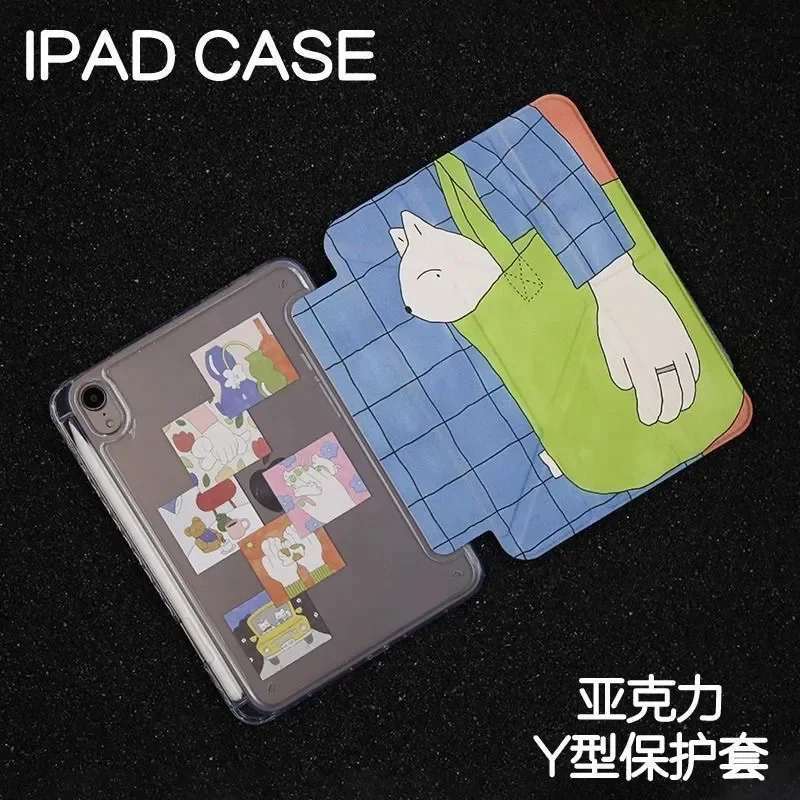 

Canvas Bag Puppy Illustration Design For iPad Case iPad 11 10 Air 7 6 Pro 9 8 MINI 5 4 Y-Fold Protective Cover with Pencil Slot