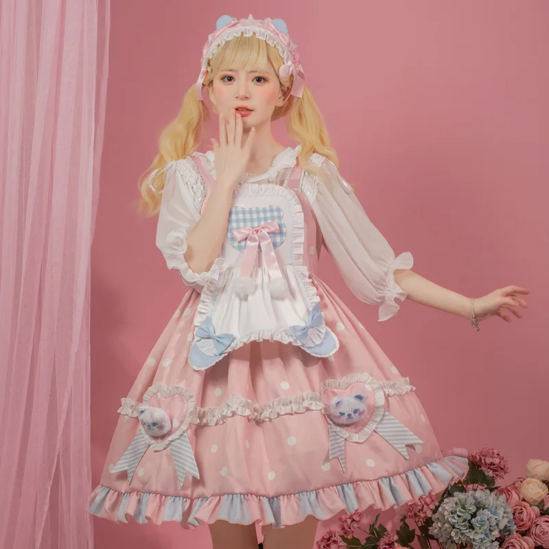 

Lolita Dresses Women Kawaii Miads Jumper Skirt Girls Princess Sweet Tiered Dress Japanese Harajuku Pink Cosplay Costume Dress