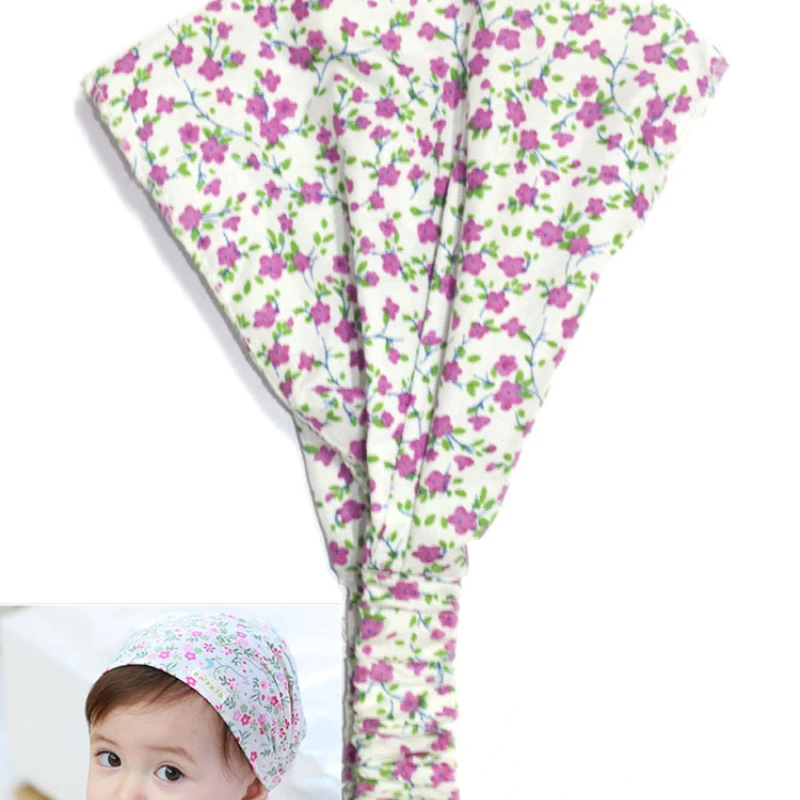 Children\'s fashion new summer printed flower headband hat cute elastic soft multi-color headwear knitted baby girl headscarf