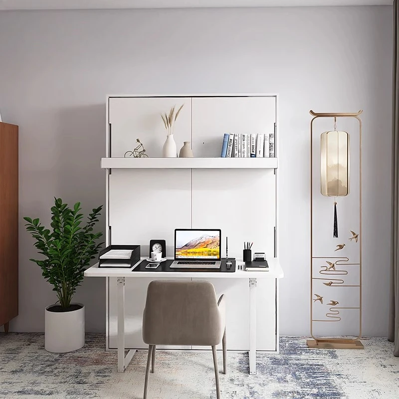 Double-layer desk bookshelf solid wood folding bed office bed Murphy wall bed hardware accessories finished product