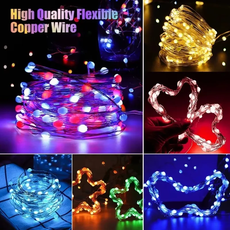 Smart Holiday LED String Lights Waterproof Silver Wire Fairy RGB Colorful BT APP control Christmas Tree Decoration Lights