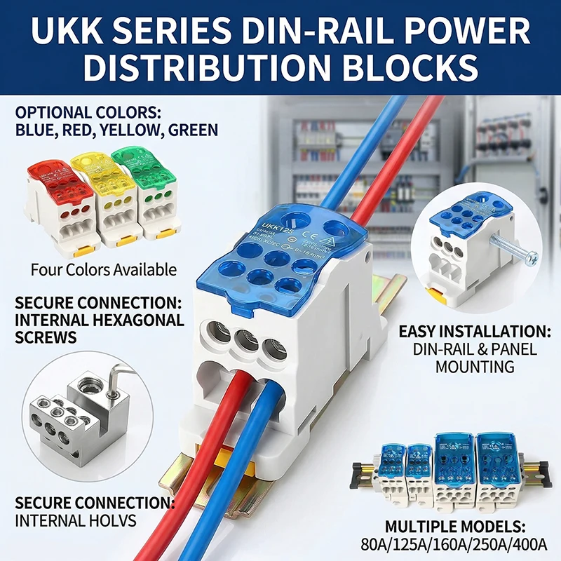 

UKK80A Single-Pole High Current Splitter Box – 1 to Multiple Branch Terminal Rail for 125A 160A 250A 400A Power Distribution