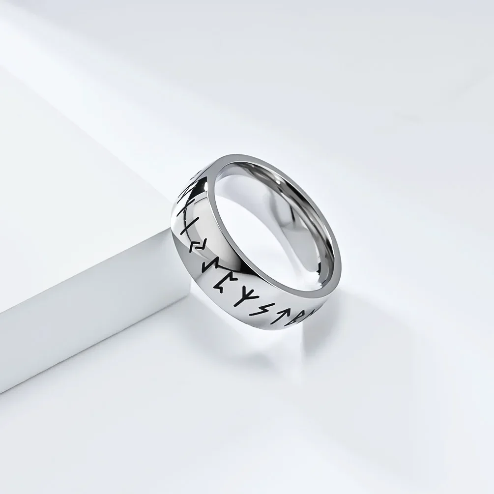 8MM Stainless Steel Odin Norse Viking Amulet Rune Ring Goth Punk Viking Knot Ring Men\'s Rock Biker Jewelry