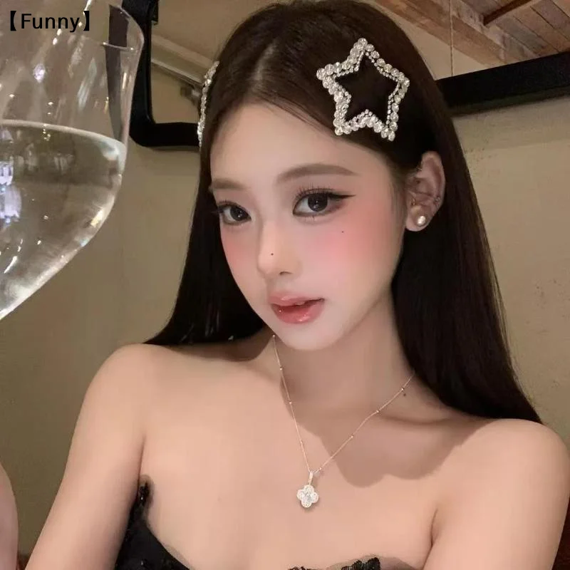 2Pcs Rhinestone Star Hair Clips Y2K Cute Metal Women Flash Korean Hair Accessories〔Funny〕