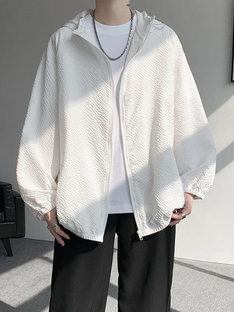 

Мужская летняя уличная толстовка с защитой от ультрафиолета, свободная легкая повседневная длинная толстовка с капюшоном большого размера, текстурированное солнцезащитное пальто