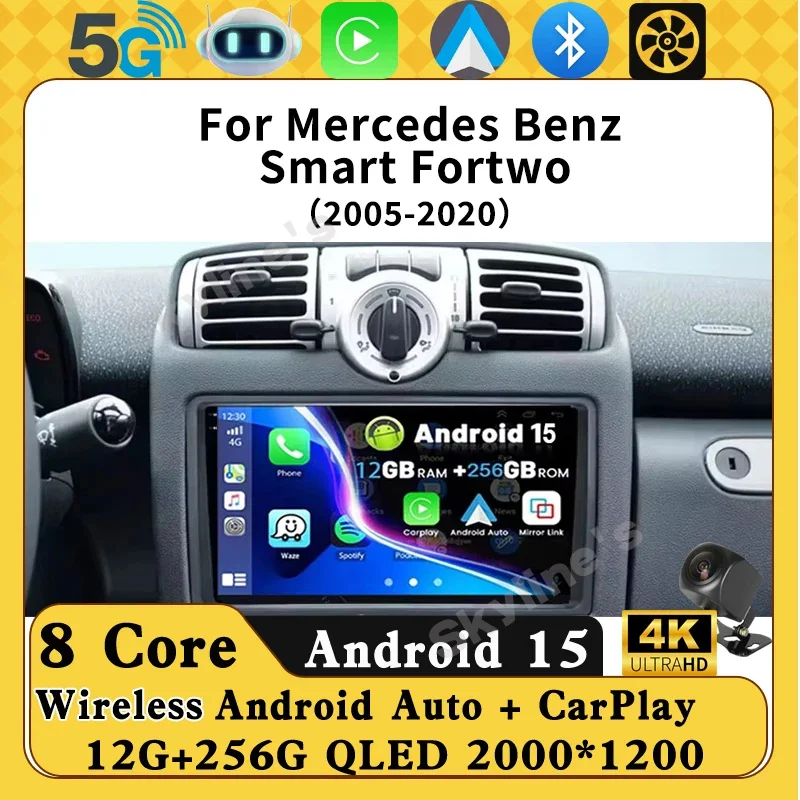 

Android 15 Car Radio For Mercedes Benz Smart Fortwo 451 2010 - 2015 Multimedia Player Carplay Auto GPS Navigation RDS Autoradio