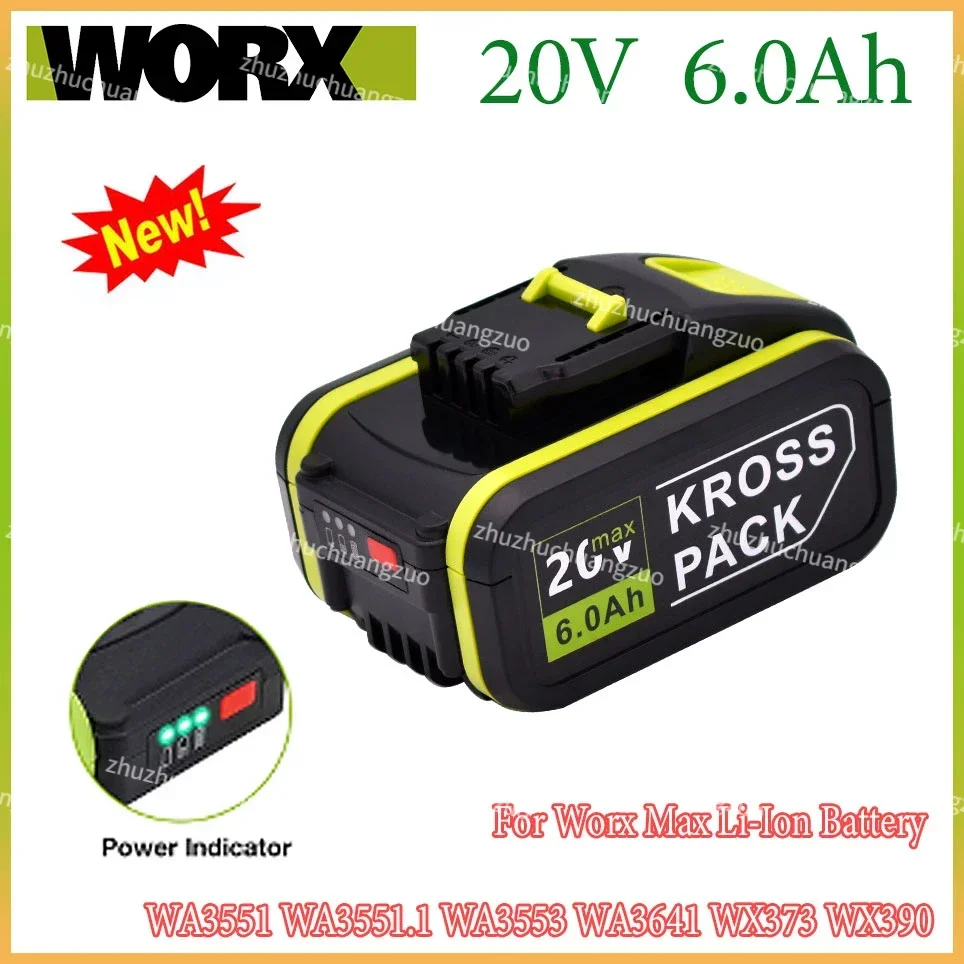 6000mAh For Worx 20V Battery Li-ion Battery WA3553 WA3551 WA3551 WA3572 WA3553 WX390 WA3551 WX176 WX178 WU268 Drill Battery