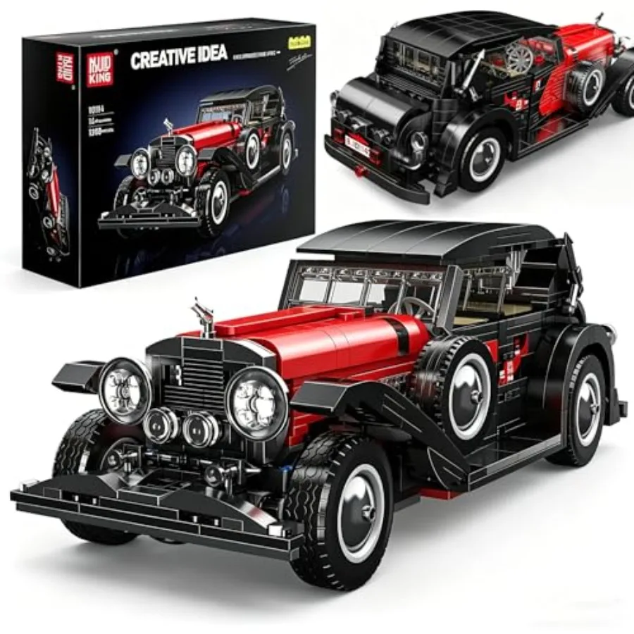

Classic car building set for display and collection: vintage vehicle model kit in beige and black ABS plastic 1380 pieces detai