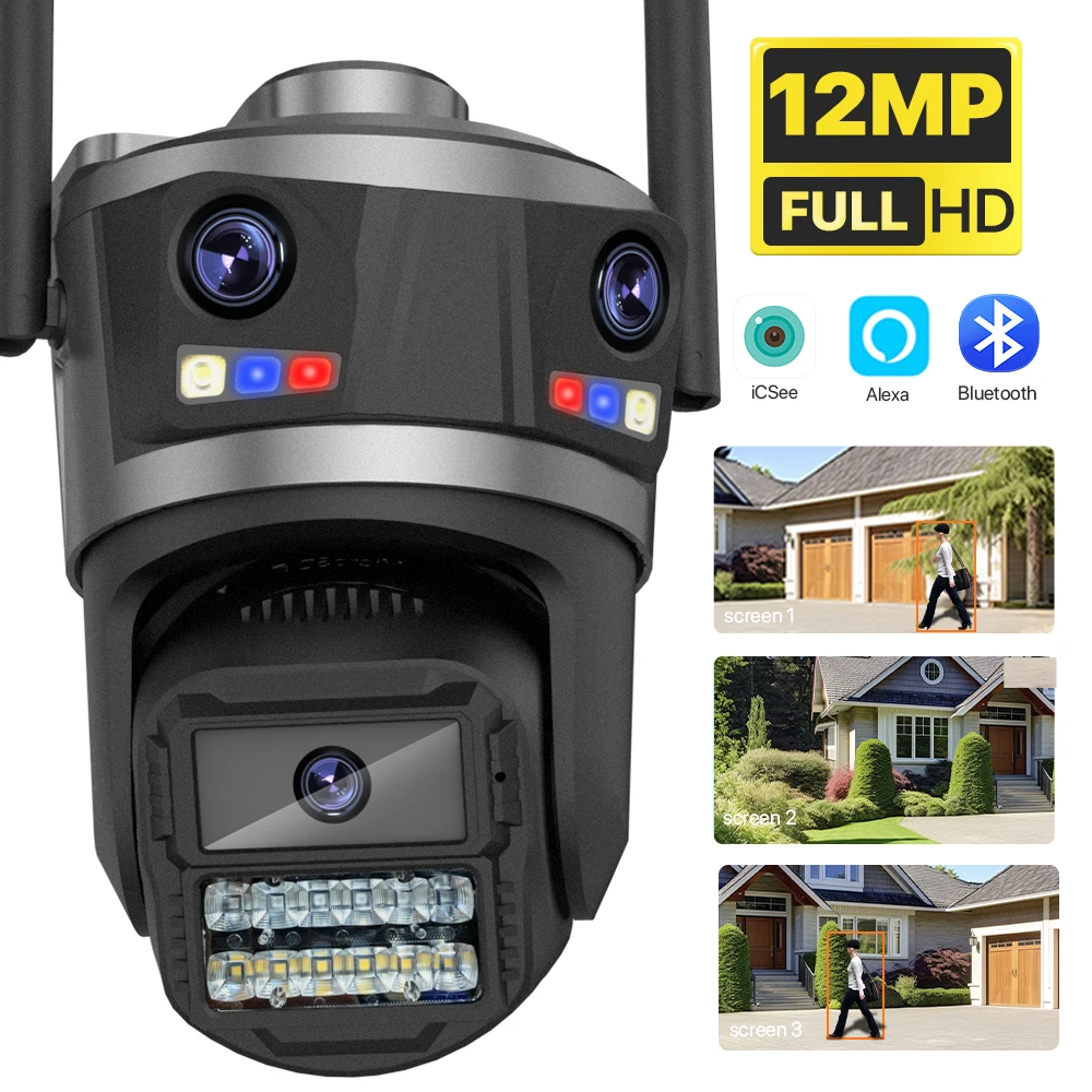 

12MP HD Three Lens Three Screen WIFI IP Camera 6MP Dual Lens PTZ Camera Outdoor Auto Tracking CCTV Video Security Camera iCsee