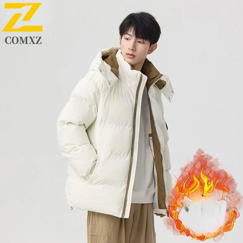 

COMXZ Men Winter Jacket Lightweight Minimalist Hooded Street Daily Wear Cotton Padded Jacket 2025 Fashion Design Quilted Jacket