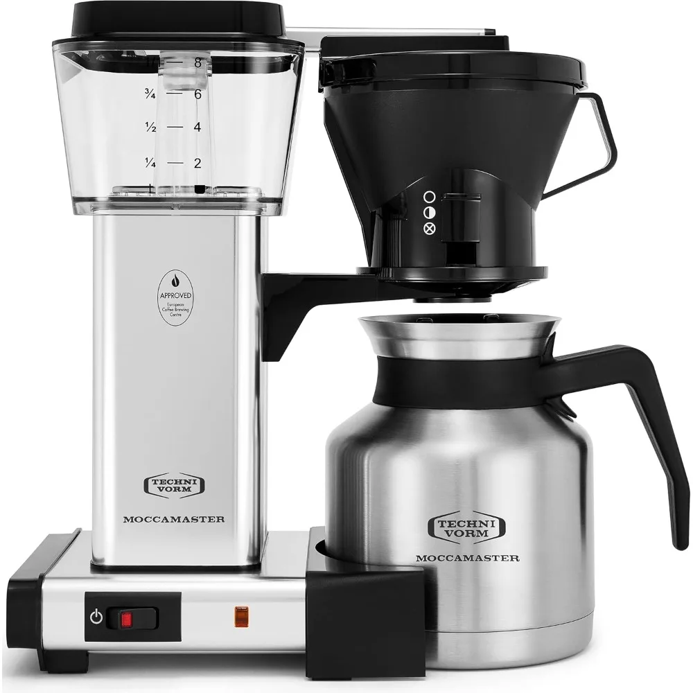 8 Cup Coffee Brewer, 32 oz, Drip Coffee Machine, Home Use, Office Use, Outdoor Activities, Camping,Polished Silver