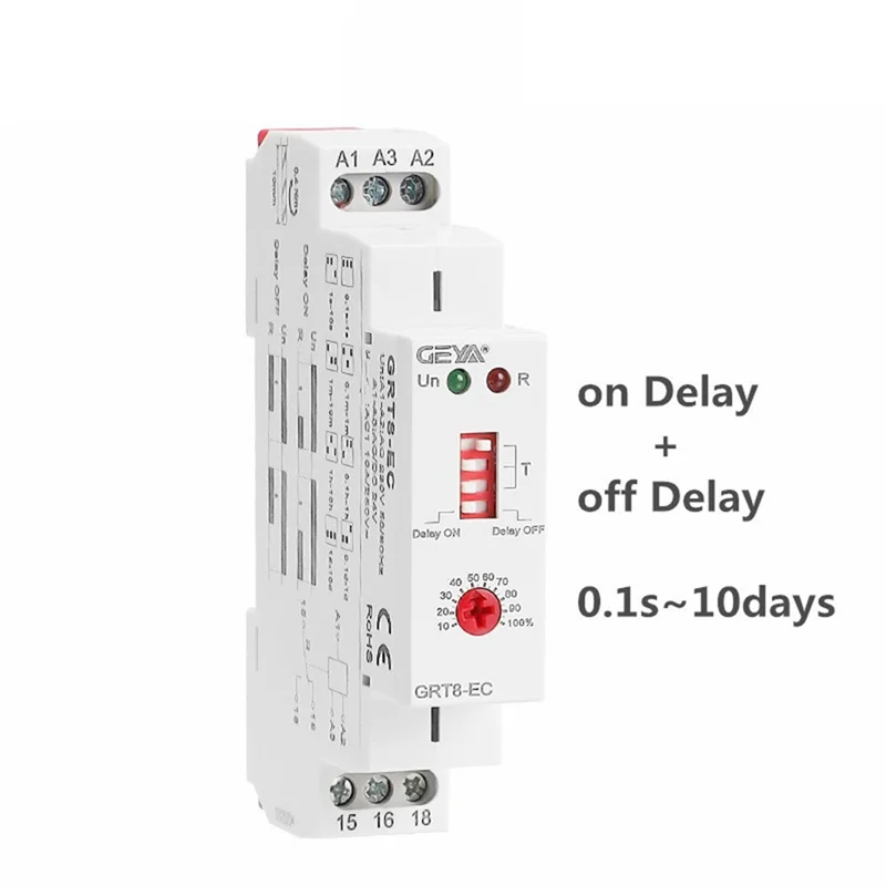 GEYA GRT8-EC 10A Dual Function Timer Relay on Delay or Off Delay Relay AC230V Time Relay