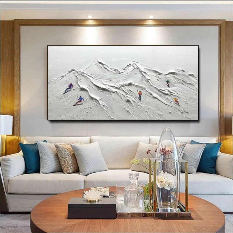 

Hand Painted 3D Skiing Sport Art Wall Decor Modern Style Personalized Gift for Skiers Snowboards White Snow Landscape Painting