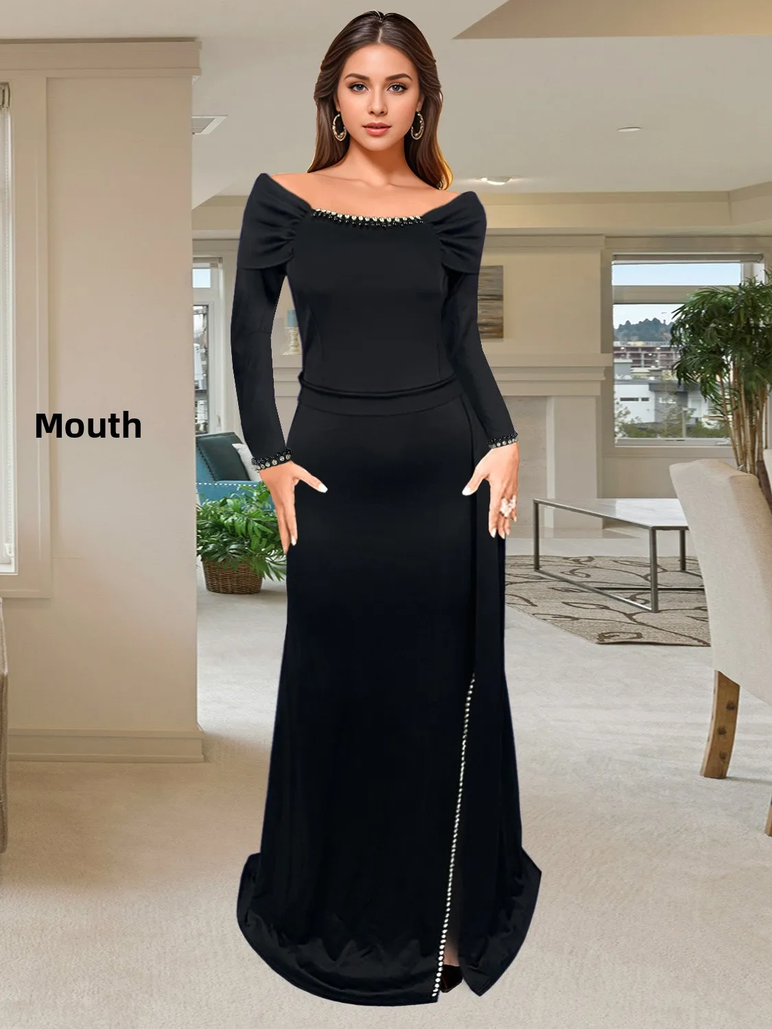 

Ele Hepburn Sle Long Dr женское модное весенне-осеннее вечернее платье высокого качества с разрезом до середины талии, облегающее платье