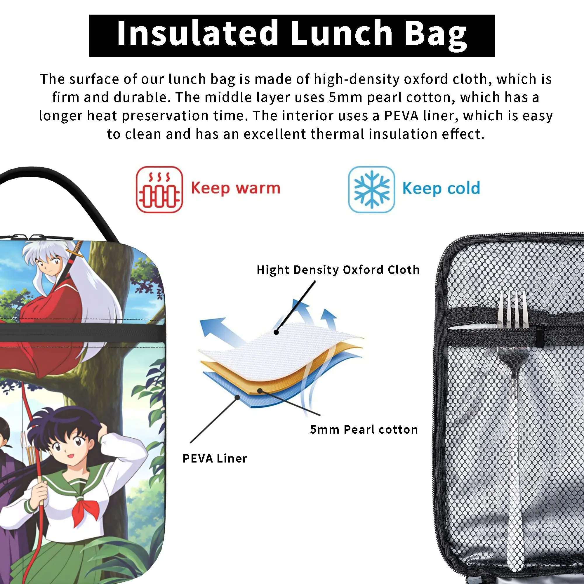 Inuyasha Kagome Higurashi Lunch Bag  Aesthetic Lunch Box Child Outdoor Picnic Portable Insulated Cooler Bag Thermal Lunch Bags view 5