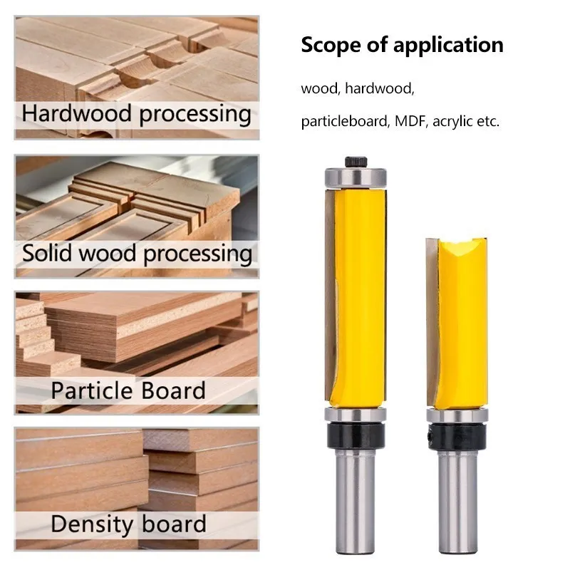 XCAN Fräser 12mm Schaft Vorlage Trim Scharnier Stemmen Router Bit Gerade Ende Mühle Flush Trim Zapfen Holzbearbeitung Werkzeuge – Detail 4