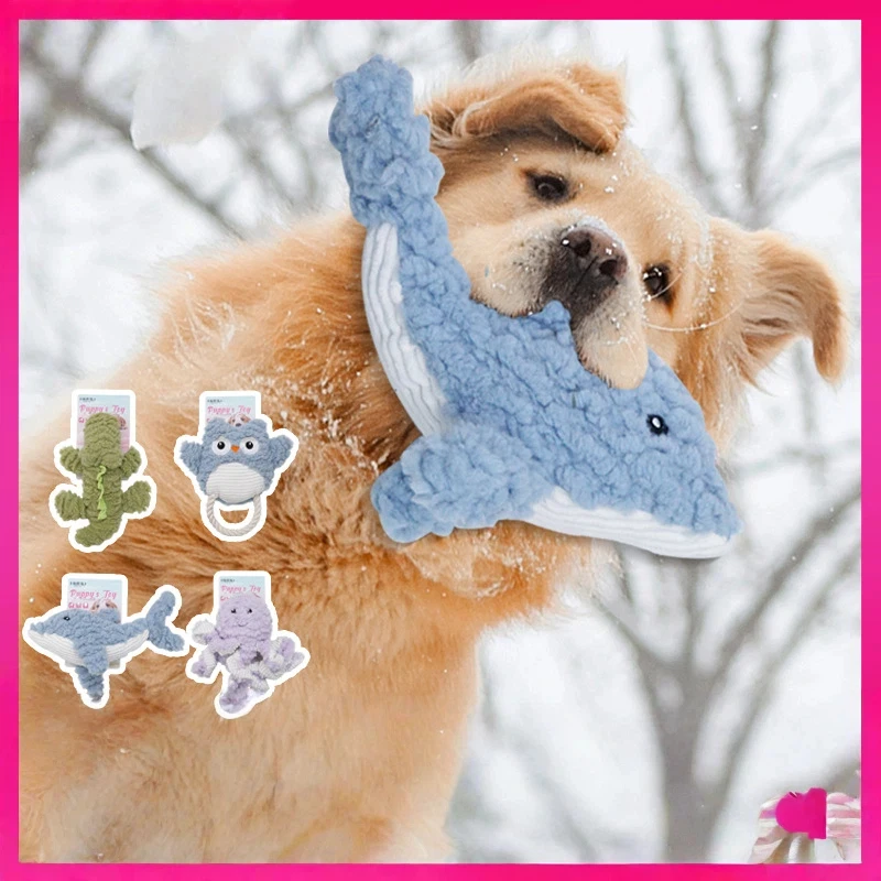 

KARAPET Squeaky Plush Dog Toy Indestructible Teeth Grinding Self Play Boredom Relief For Teddy Corgi Golden Retriever