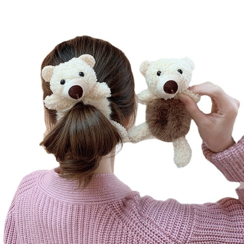 77HD Plush Bear Hair Scrunchies Costume Ball Party Headdress Female Ponytail Hairrope