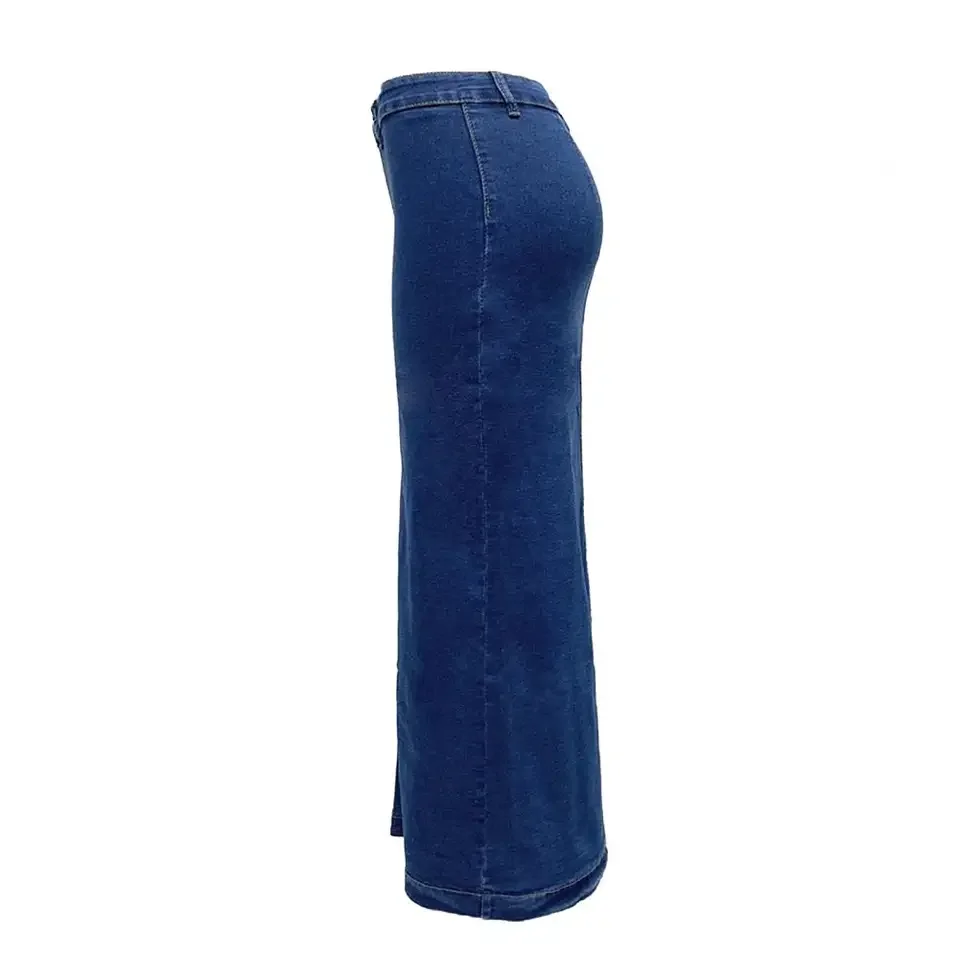 Skirt Stylish Women's Denim Skirt with High Waist Button Placket Irregular Slit Design Solid Color Midi Skirt for A