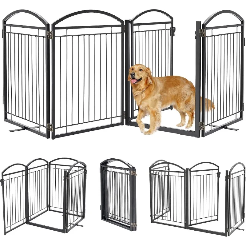 

Full Metal Free Standing Dog Gate with Door for Indoor & Outdoor, 96'' Extra Wide 32'' Tall Dog Gate for The Doorways,Large