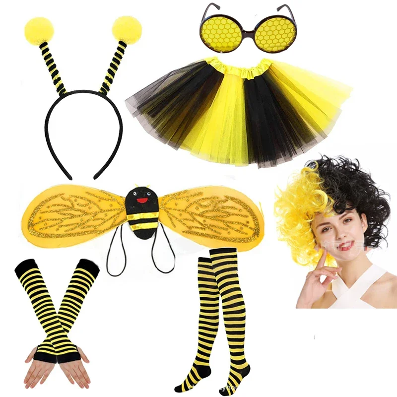 Children Girls Boy Kids Yellow Red Bee Ladybird Ant Headband Skirt Wing Stockings Glasses Animal Birthday Party Cosplay Costume