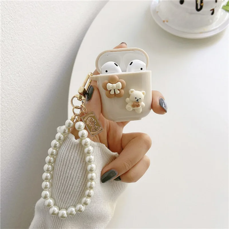 Dễ Thương Retro Màu Be Dành Cho Tai Nghe Apple AirPods 1 2 3rd Thế Hệ Gấu Anh Đào Dành Cho Tai Nghe AirPods Pro Ốp Lưng Móc Khóa Dây hộp Đựng Sang