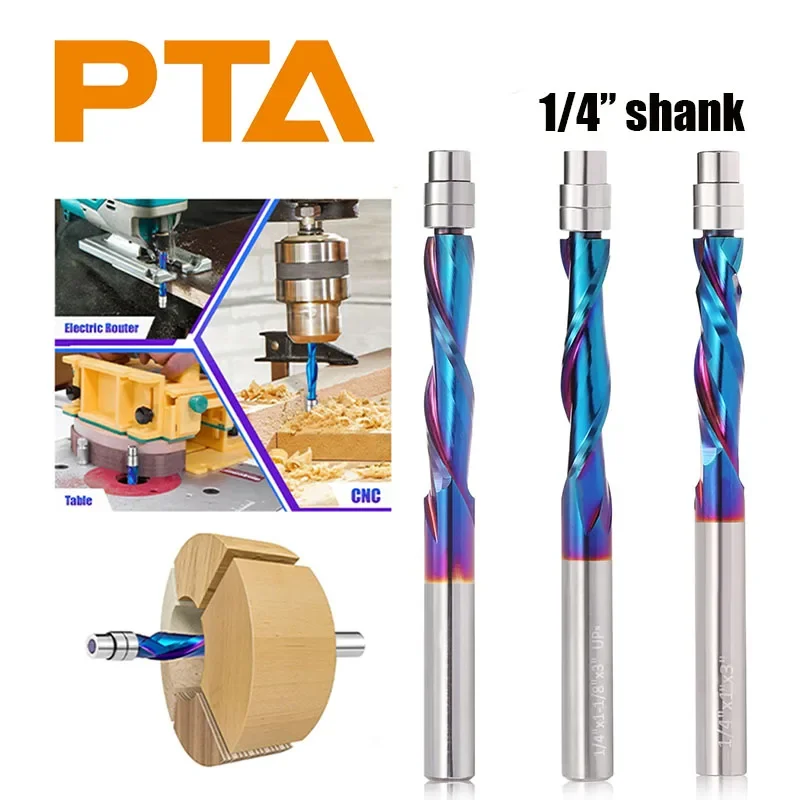 

PTA 6.35mm Shank Solid Carbide Bearing Guided Two Flute Flush Trim Router Bits Woodworking Milling Cutters End Mill